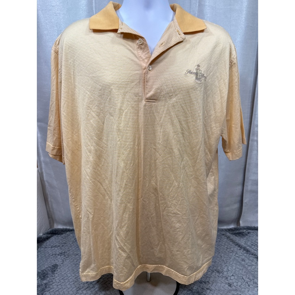 Fairway & Greene Mens Large Yellow Striped Savannah Harbor Cotton Polo